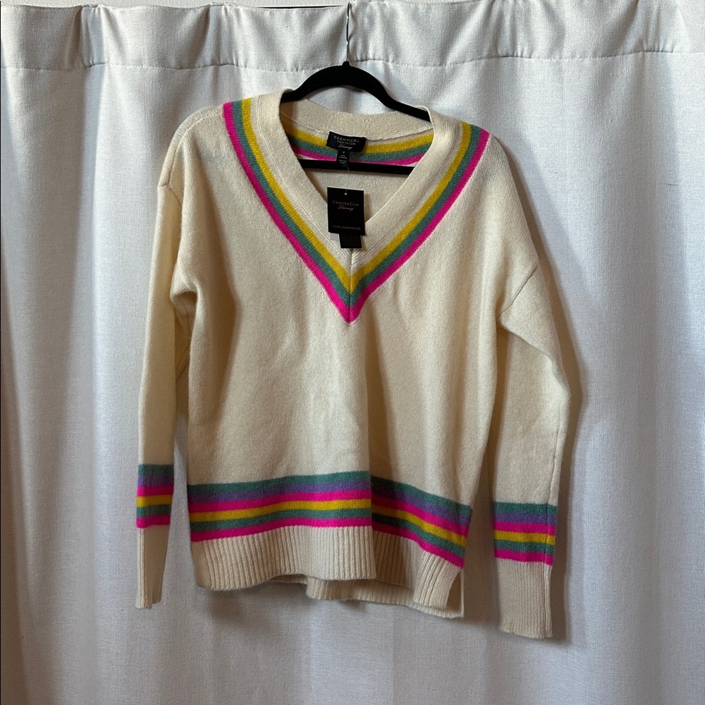 Charter Club 100% Cashmere Retro V Neck Sweater SMALL NWT